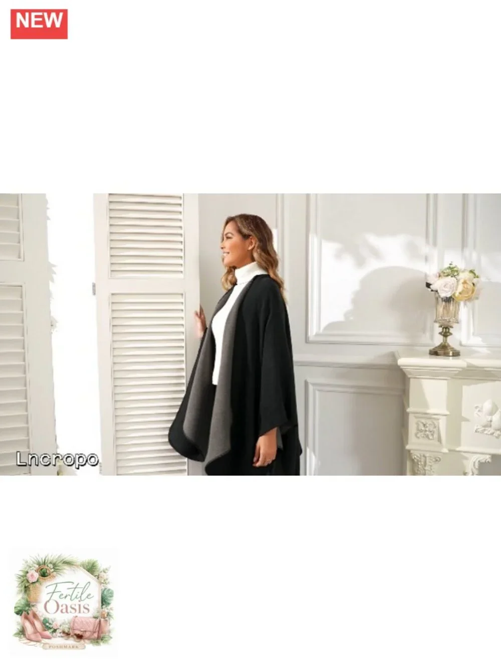 Reversible Plaid Poncho Shawl Wrap Sweater Cape | Long Sleeve, Oversized, Open